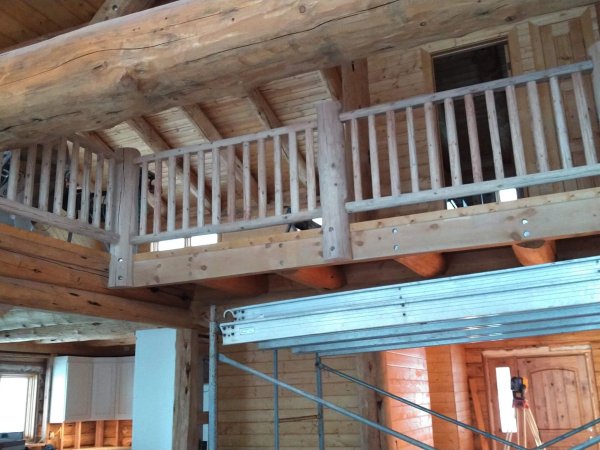 Lodgepole Pine Log Railing - Log Stairs by Cabe Construction, LLC
