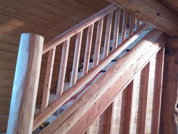 Full-Height Log Staircase - Log Stairs by Cabe Construction, LLC