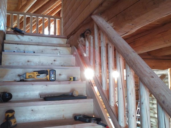 Full-Height Log Staircase - Image 2 by Cabe Construction, LLC