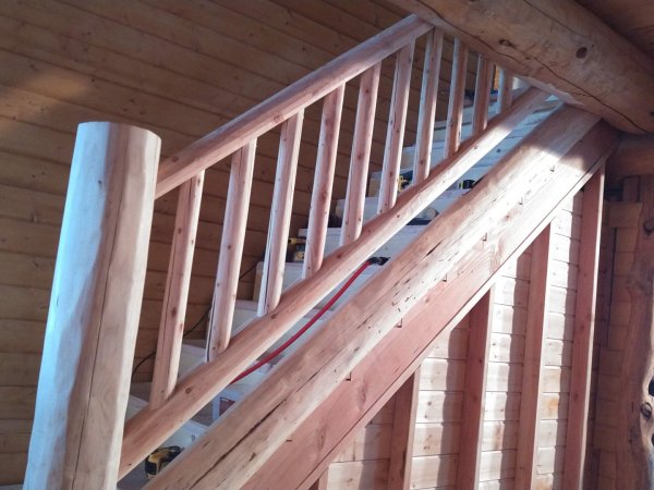 Log Stairs & Railing - Image 6 by Cabe Construction, LLC